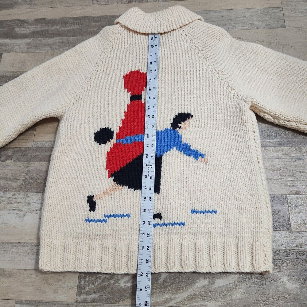 Bowling Cowichan Sweater 1950s Hand Knit Lined Wool Cardigan Talon Zip Pinup  M - Picture 14 of 16